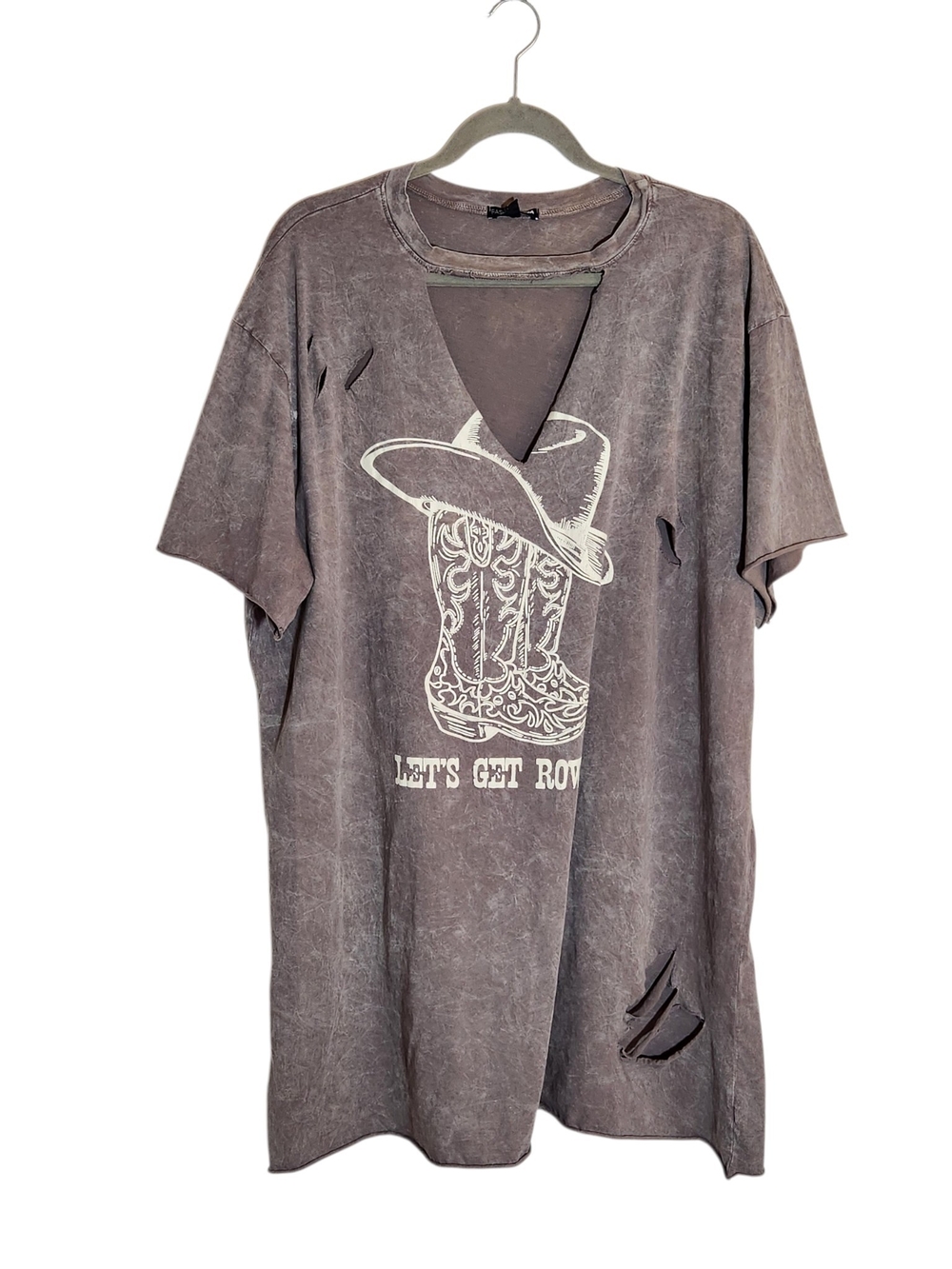 Fashion Nova Distressed Let's Get Rowdy Brown Cowgirl Graphic Tee Size 3X
